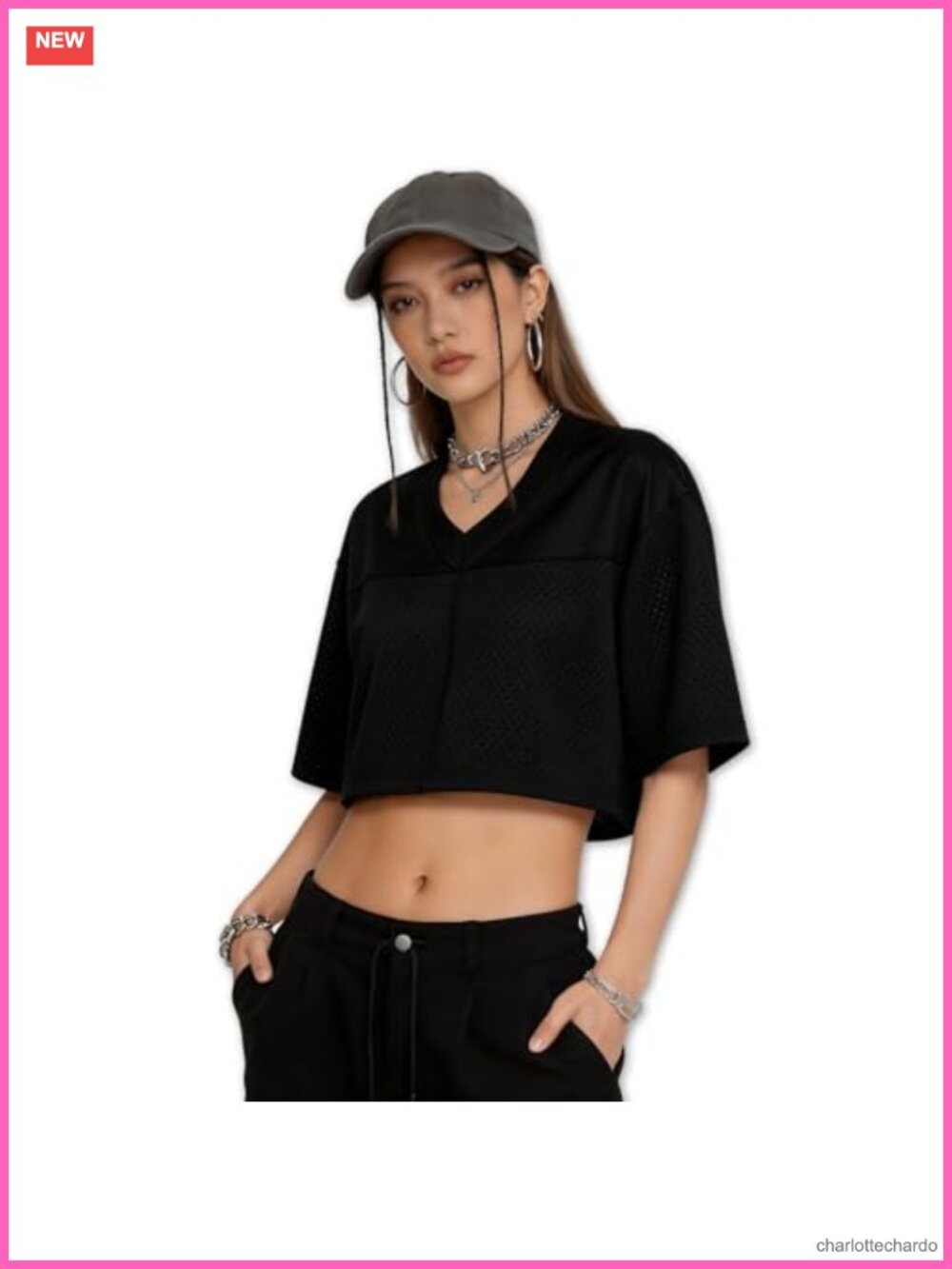 Y2K Crop Top Jersey Mesh V Neck Short Sleeve Streetwear Tee